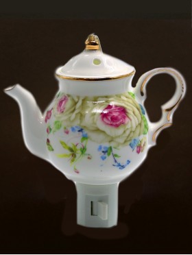 Porcelain Floral Teapot Night Light With Gift Box